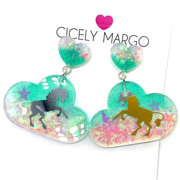 Cloud Unicorn Statement Earrings - Picture 2 of 3